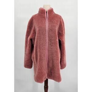 J. Crew Women's S Smoky Wisteria Pink Zip-up Plush Teddy Fleece Faux Fur Coat